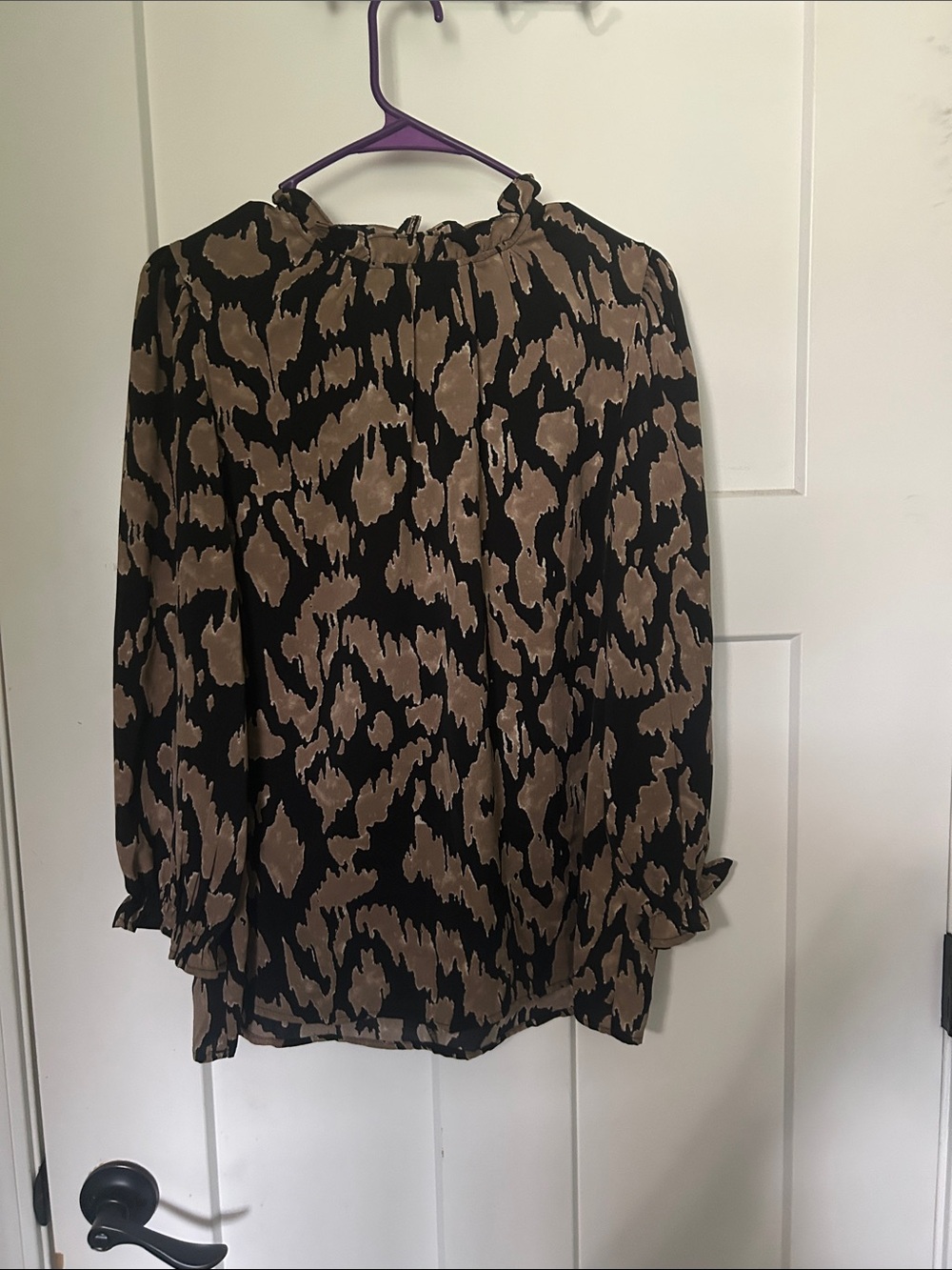 SHEIN Black and Brown Patterned Long Sleeve Blouse